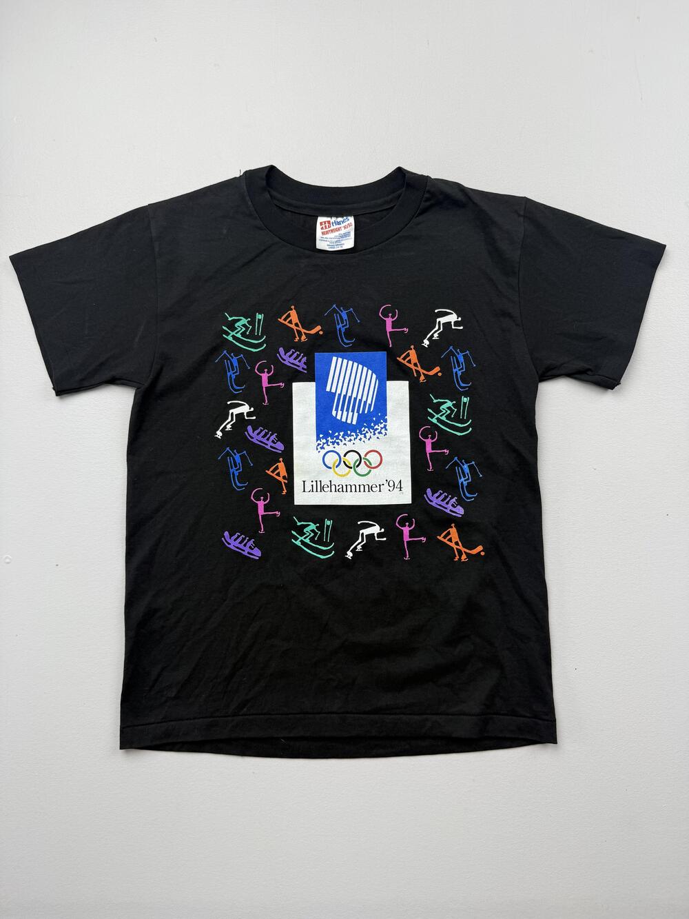 Vintage Lillehammer 1994 Olympic Games Shirt Boys Large Black Graphic Tee Hanes